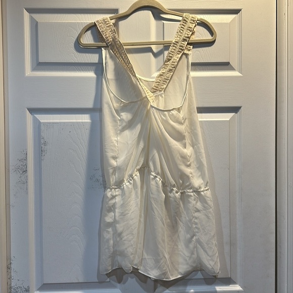 NWT! Leonisa Cream Chiffon Romper Coverup Crochet Trim M Swim - Picture 4 of 8